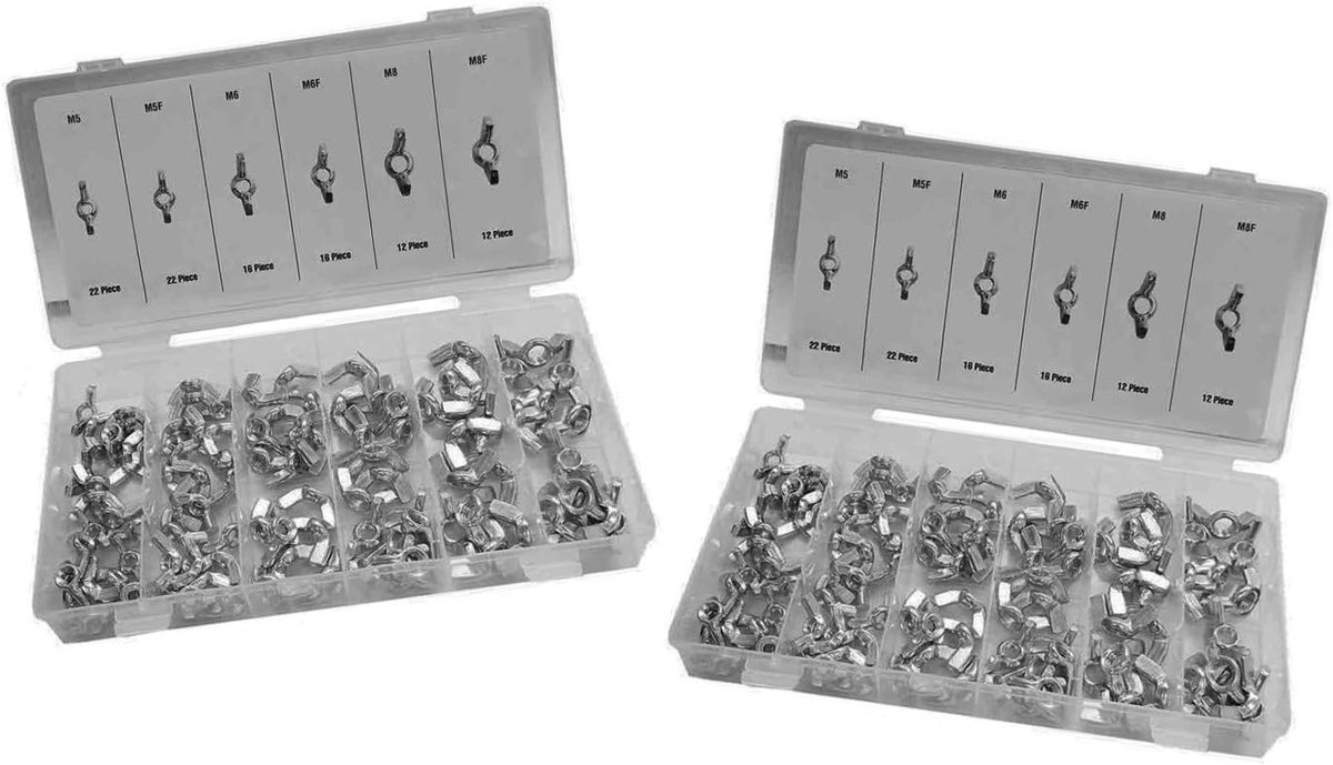 Vleugelmoeren set van 200 - mix assortiment M5-M8 - duurzaam materiaal - veelzijdig gebruik - ShopVlot
