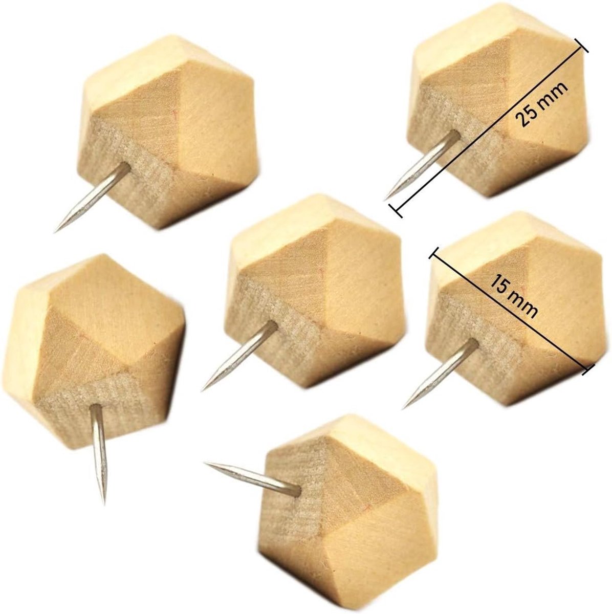 Houten duwpinnen set van 28 - polygoonvorm - in 2 handige dozen - ideaal voor prikborden - ShopVlot