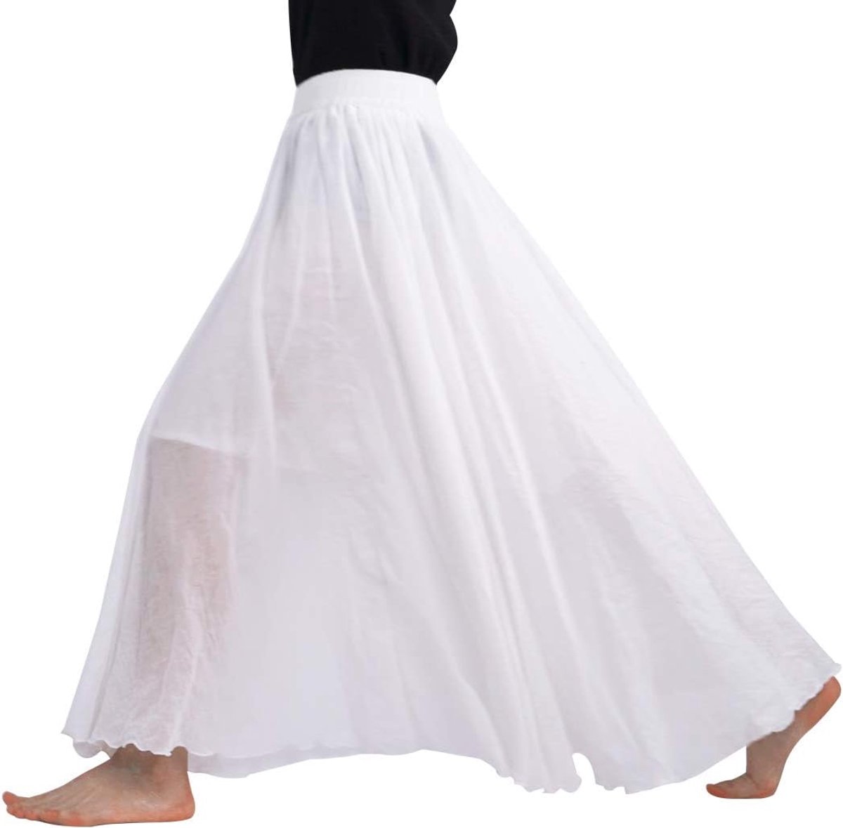 FEOYA Vintage Ladies Maxi Skirt Elastic Waist Skirt Cotton Linen Pleated Skirt Festive Leisure Long Skirt - ShopVlot