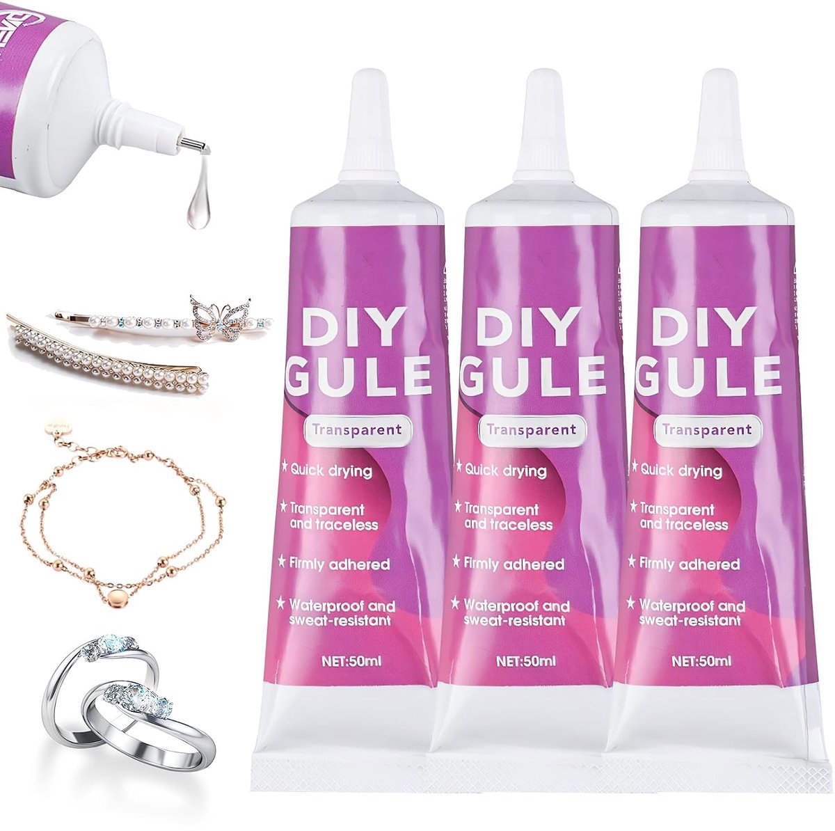 Siersteenlijm 50 ml - Waterdicht en transparant - Nauwkeurig opplakken - Ideaal voor sieraden en knutselwerk - ShopVlot