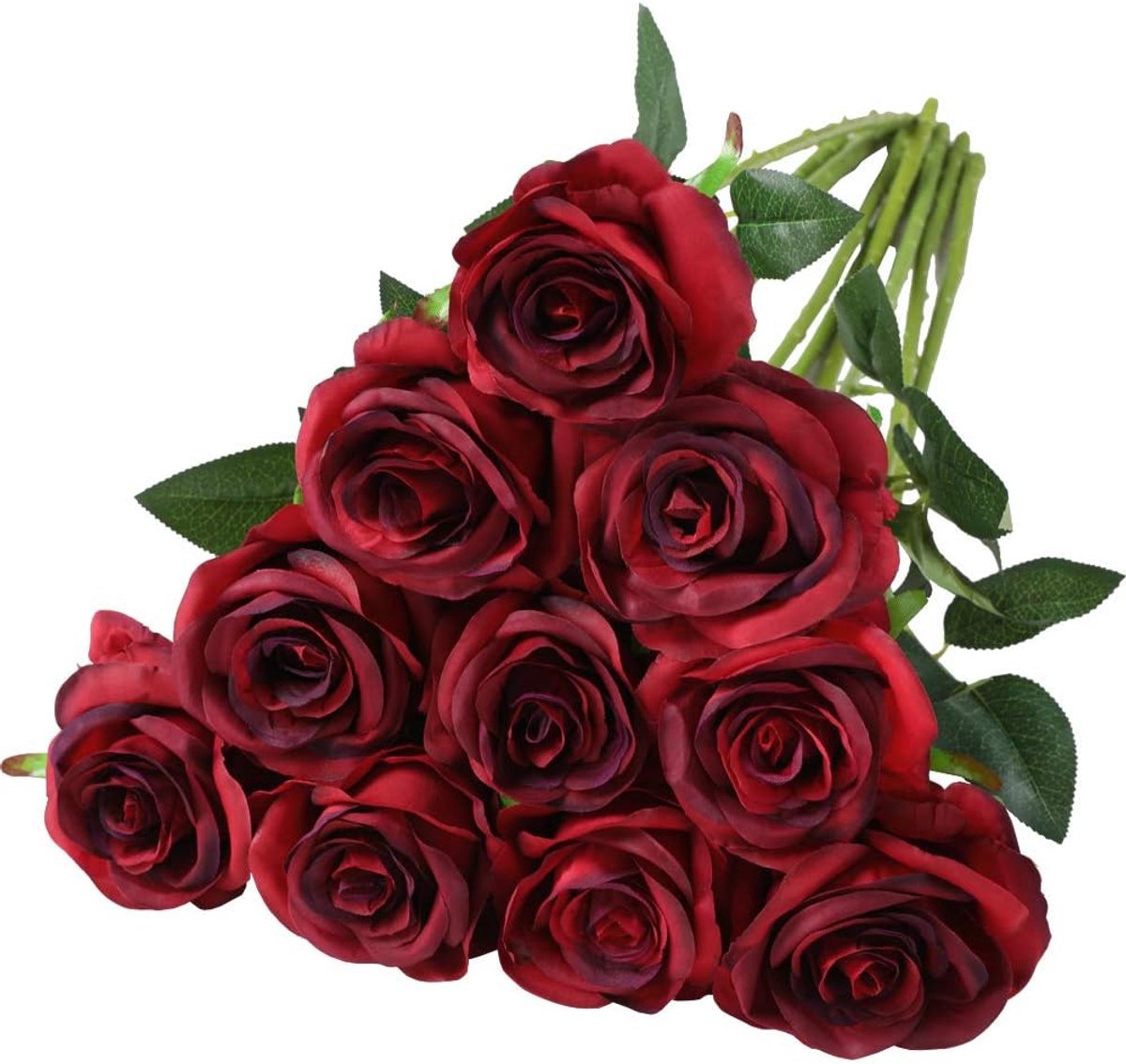 Nep bloemen rozen 10 stuks - Gradient donkerrood - Realistische uitstraling - Perfect voor bruidsboeketten - ShopVlot