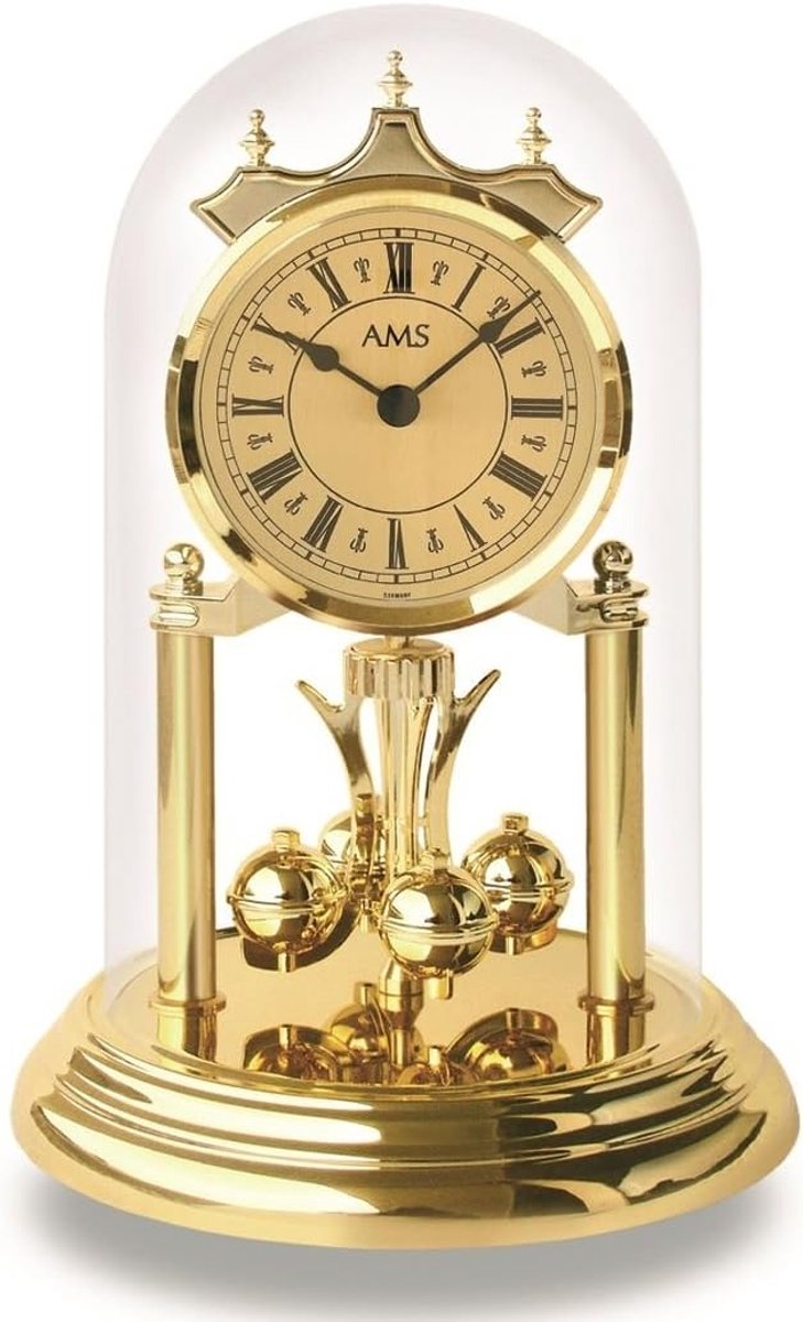 Jaarlijkse klok 23 cm - Messing uitstraling - Echt glazen koepel - Perfecte decoratie voor elk interieur - ShopVlot