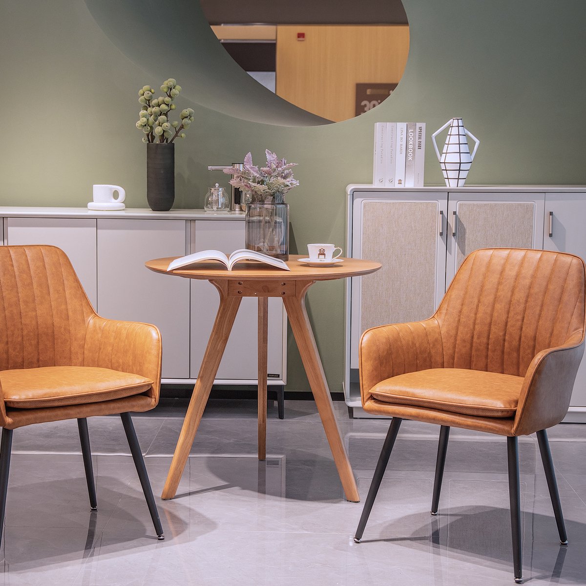 COVREO Eetkamerstoel set van 2 57,9x85,9 cm bruin, velvet met armleuning