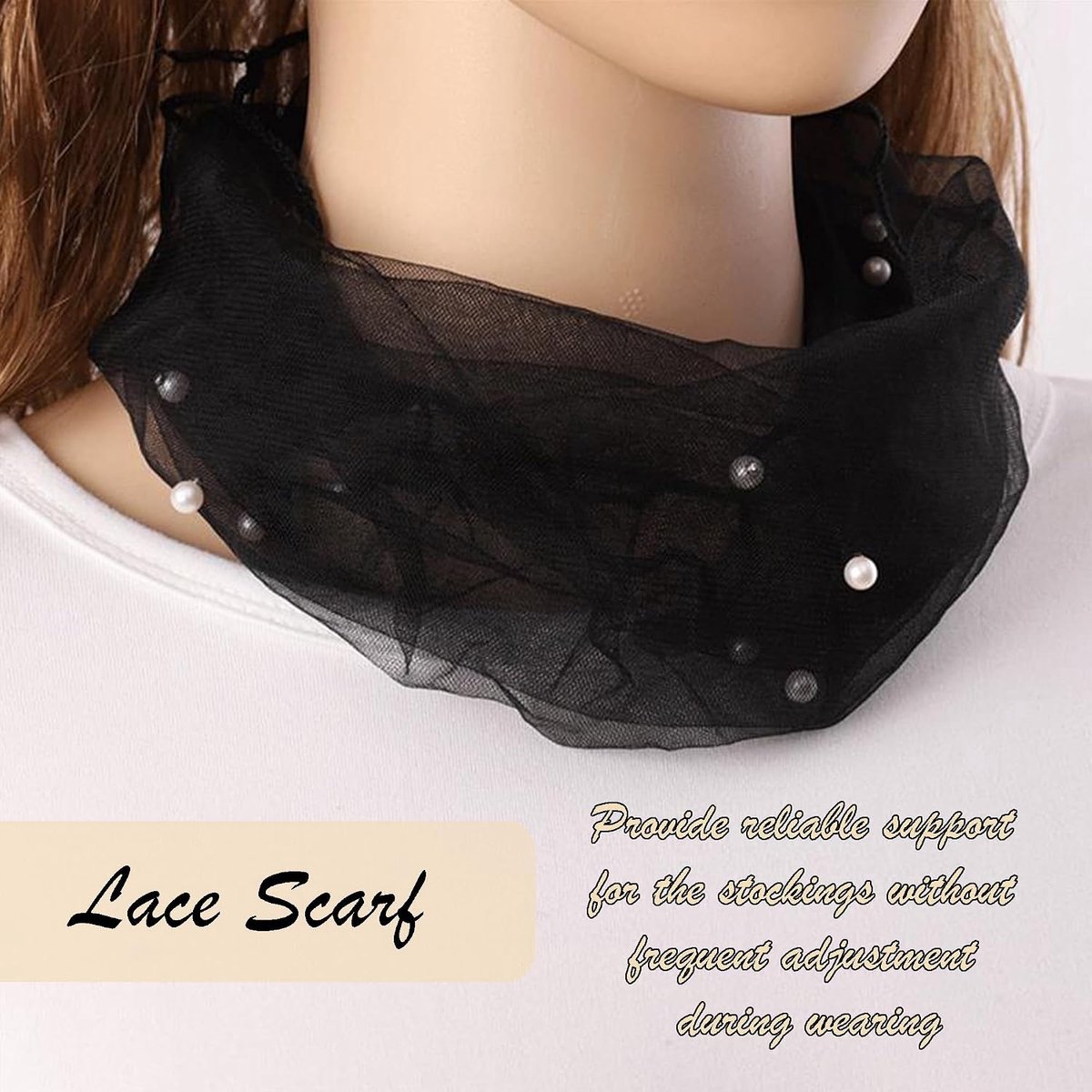DHER 38 x 32 cm summer lace collar breathable lace collar beaded scarf neck lace versatile light and breathable silk - ShopVlot