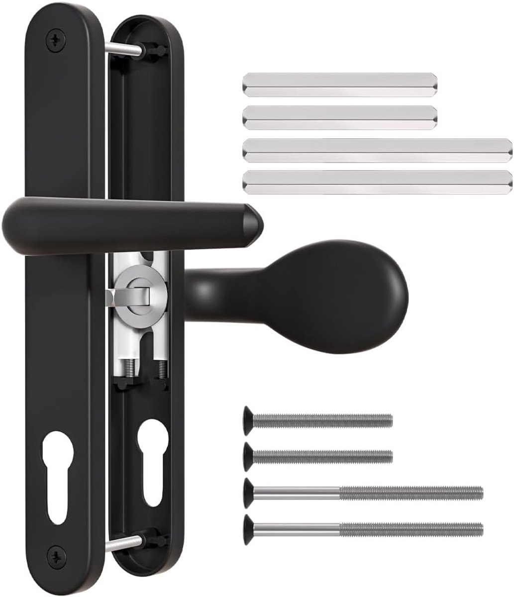Bwintech 1pcs Black Aluminum UPVC Door Handle, Lever/Pad Split Offset 60 and 92mm Backset, 211mm Screw Hole Spacing - ShopVlot