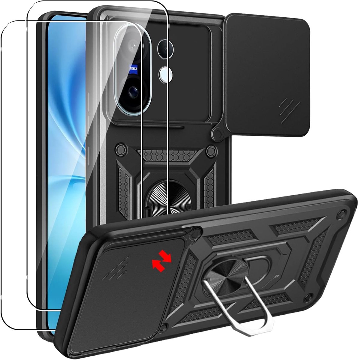MEMELOKA Hoes voor Vivo X200 FE met beschermfolie, 2 stuks, krasbestendige militaire beschermhoes + 360° draaibare - ShopVlot