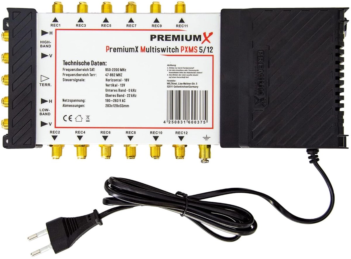 PremiumX PXMS Multiswitch 5/12 with power supply - Satellite signal distributor for 12 users - ShopVlot
