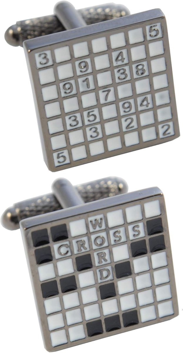 Cufflinks for Men - With Box - Sudoku and Crossword Puzzle - Brass - Game Numbers Letters Words - ShopVlot