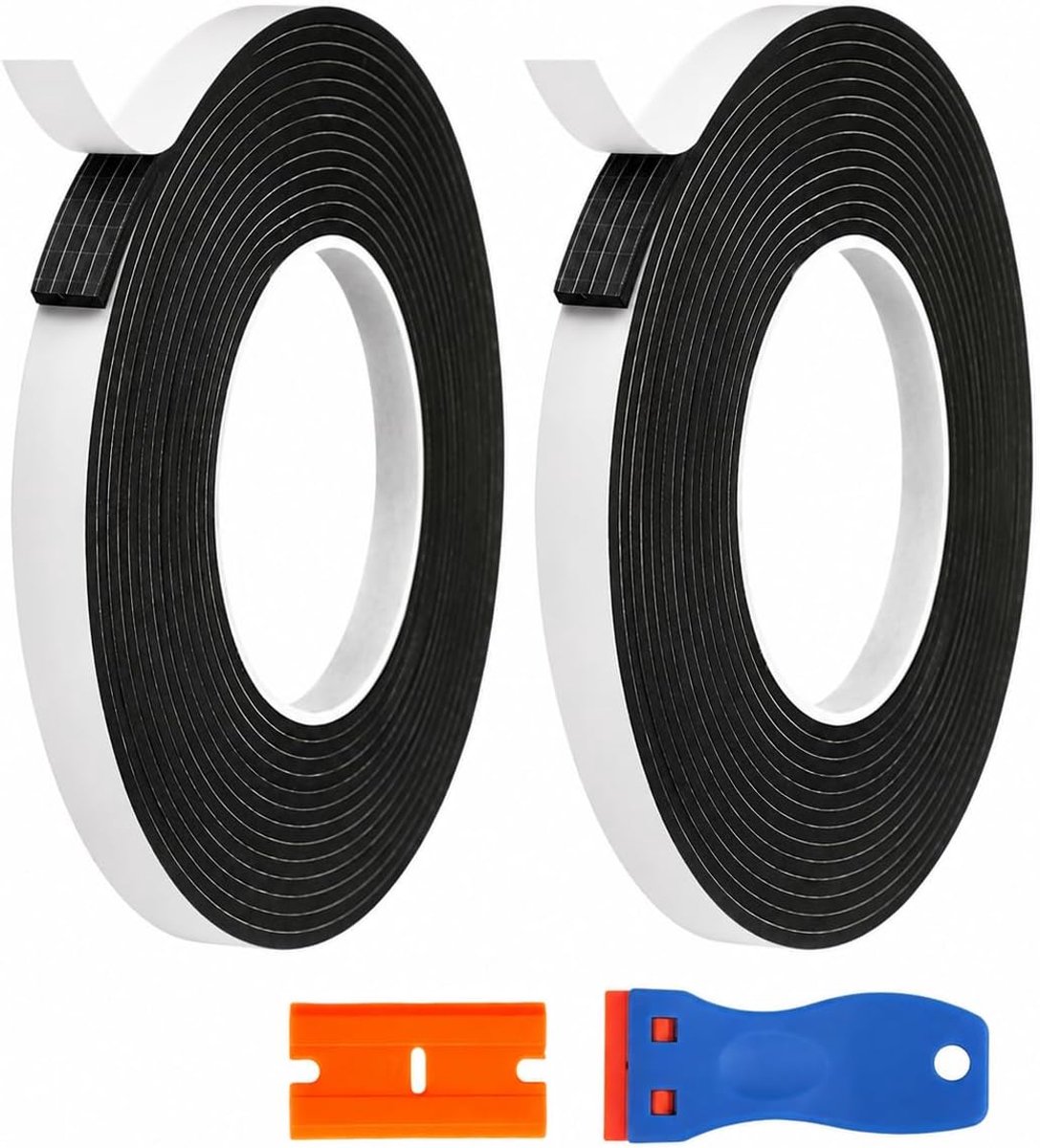 2 stuks 5 m zelfklevende schuimrubberen tape, zwart, eenzijdig klevend, gesloten cellen, 20 mm breed x 3 mm dik - ShopVlot