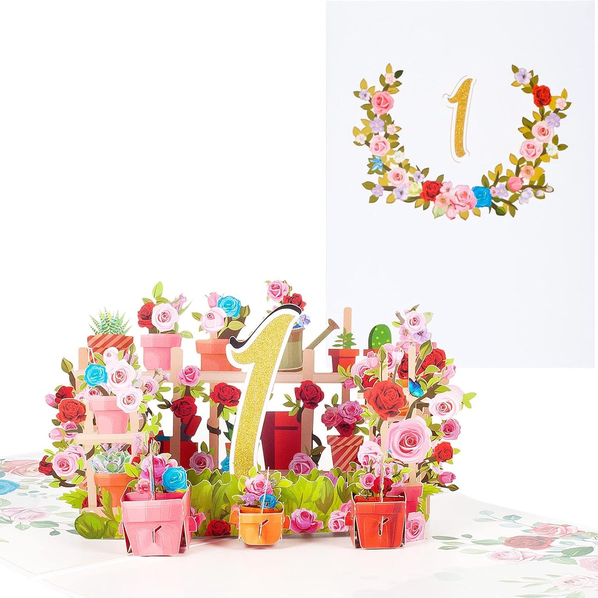 Birthday card for 1st birthday, pop-up card for perennial birthday party, flowers, 3D birthday cards, Happy Birthday - ShopVlot