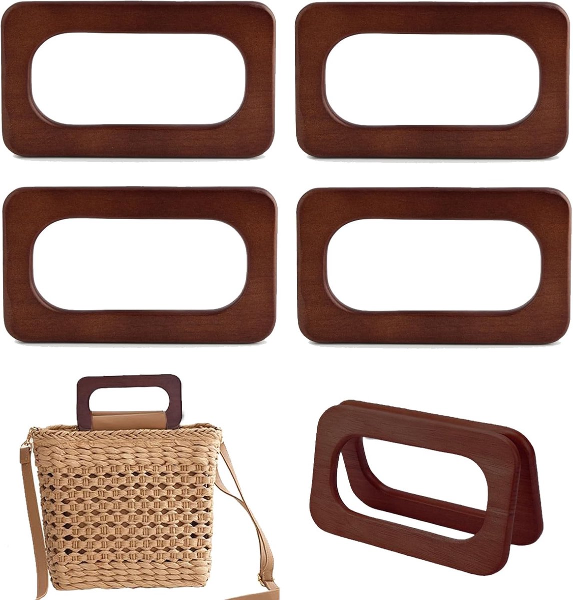 Wooden Handles Carry Handle Wallet Handles DIY Handbag Making (Black) - ShopVlot