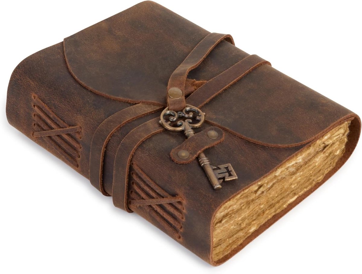 Vintage Leather Notebook with Key Handmade Cotton Paper Perfect as Leather Book, Vintage Book or Personal Journal, 18 - ShopVlot