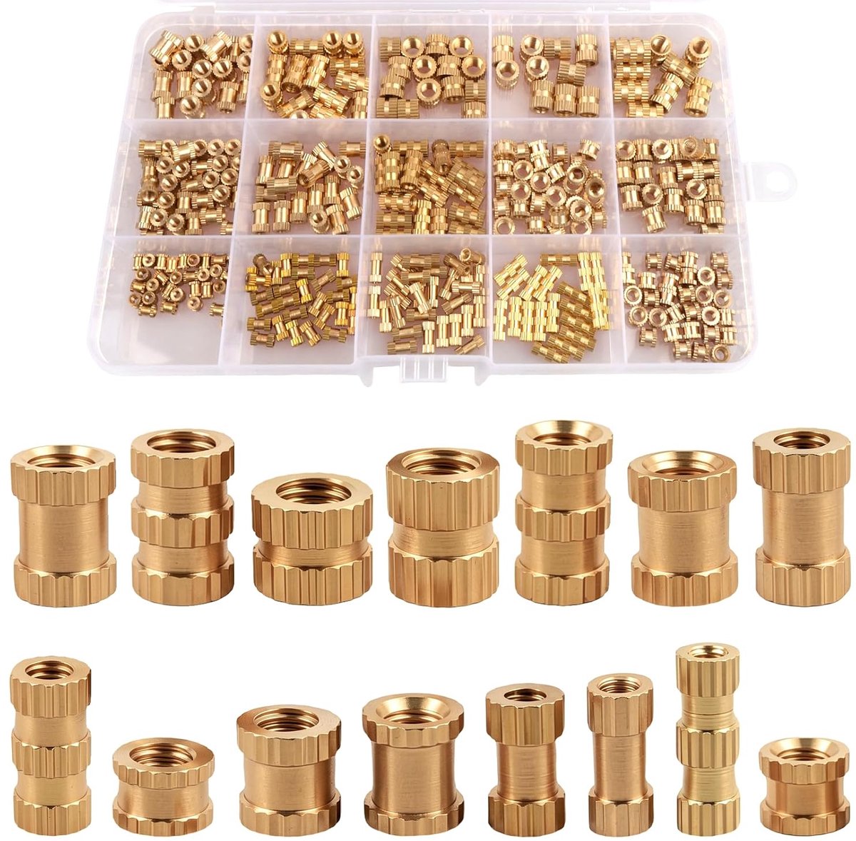 330 stuks messing schroefdraadinzetstukken, gekartelde indrukmoeren, M2, M3, M4, M5, smeltdraad voor 3D-druk - ShopVlot