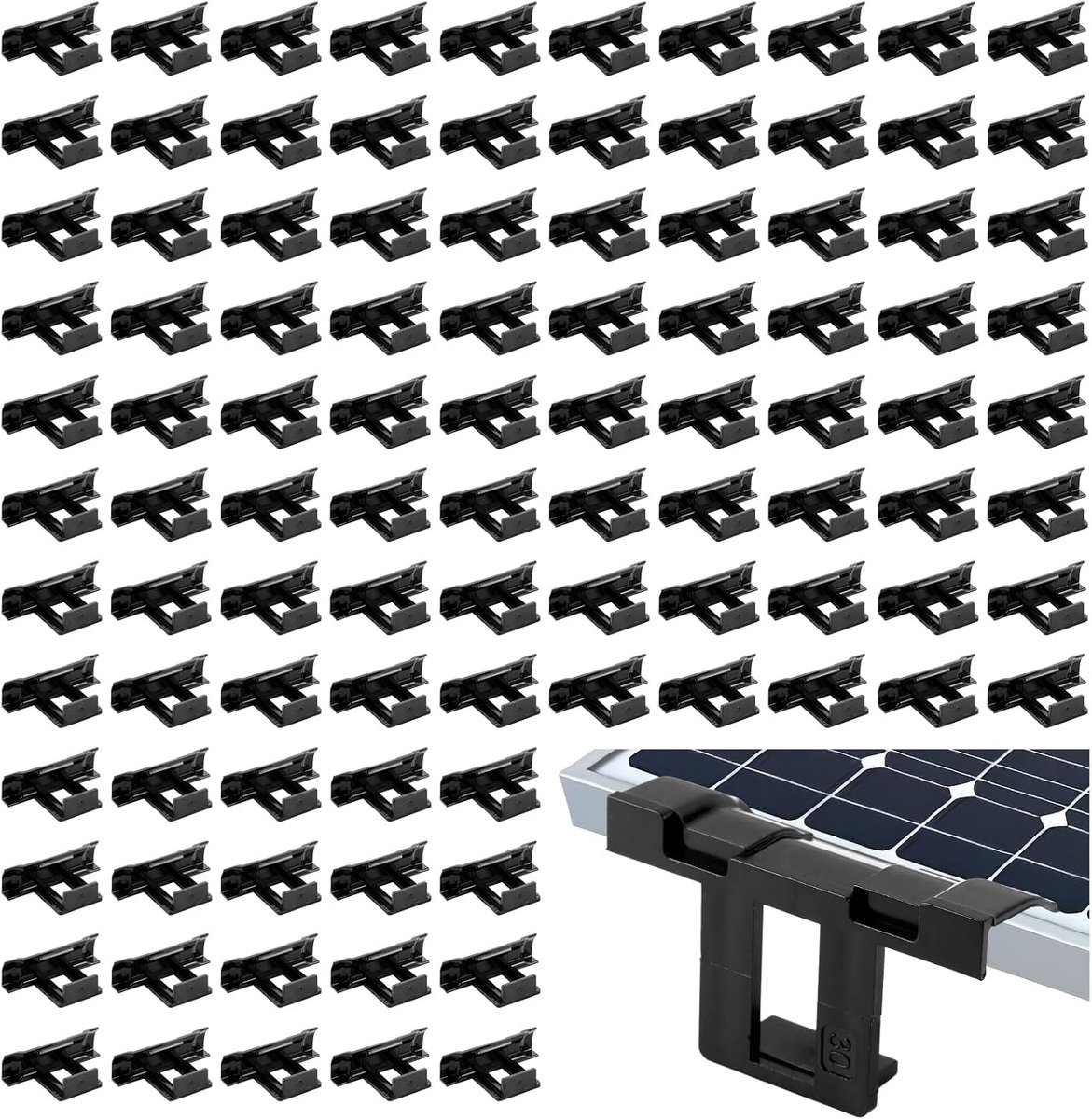 YOUNTHYE 100 stuks zonnepaneel-waterafvoerclips 30 mm, PV module drainageclips zwart voor zonnepanelen - ShopVlot
