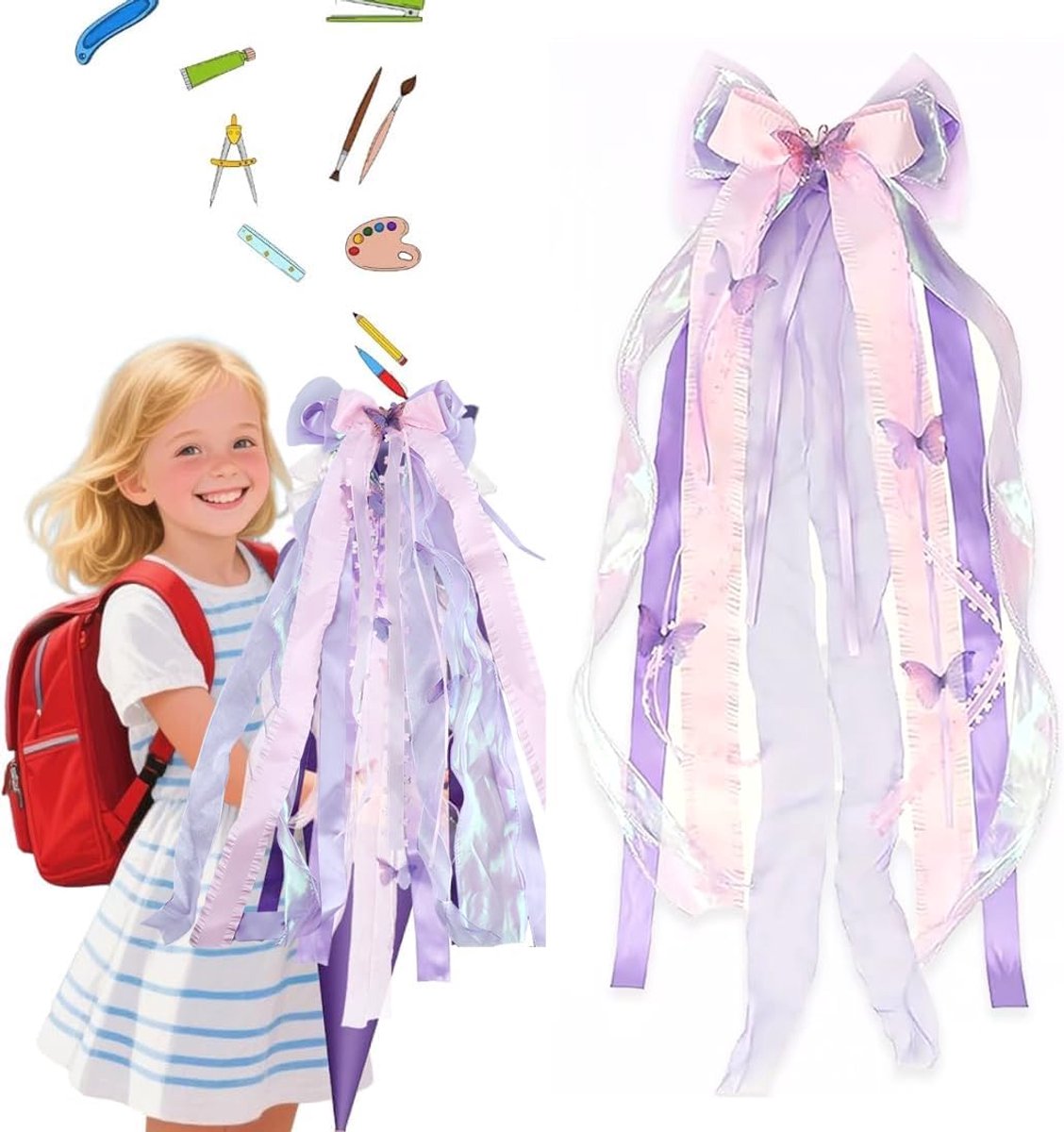1 stuk schoolkegel voor meisjes, schoolkegelstrik, schoolkegelstrik, snoepkegelstrik, roze - ShopVlot