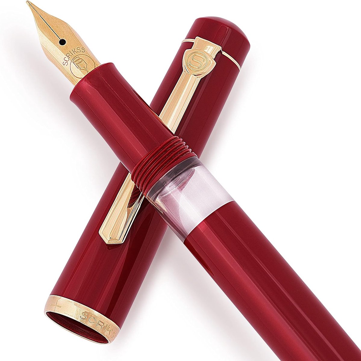 Scrikss 419 fountain pen with self-piston - Bordeaux - 23K gold plated stainless steel details and ink level window - ShopVlot