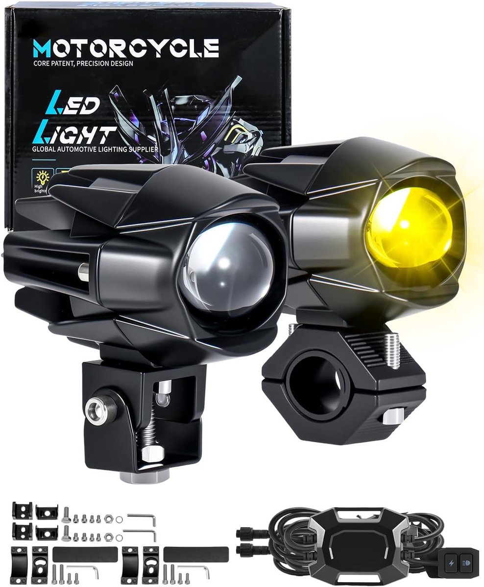 Dinfu 60W LED Motorcycle Additional Headlights 9V -60V Round LED Fog Lights IP68 Spotlights 5 Flash Patterns with Beam - ShopVlot