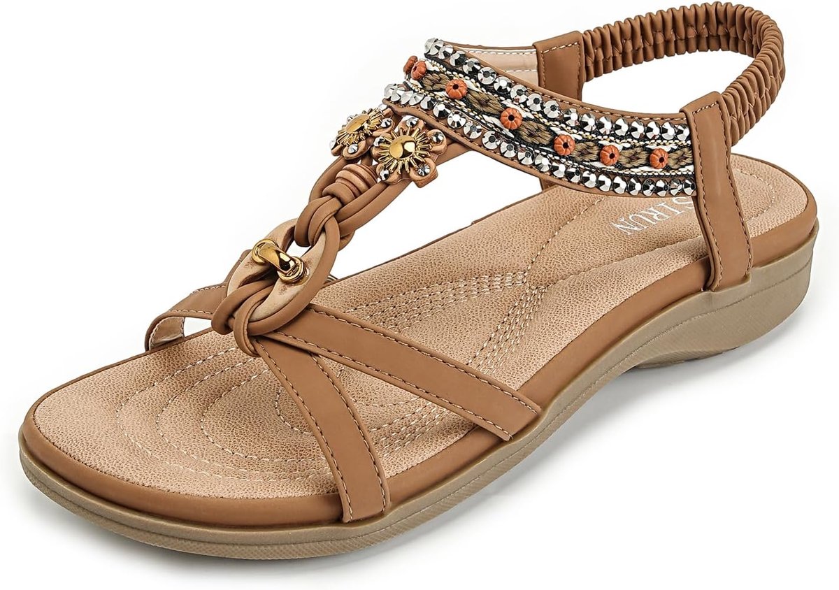 Women Flat Sandals Ladies Summer Bohemian Comfortable Beach Sandals with Elastic Back Strap - ShopVlot