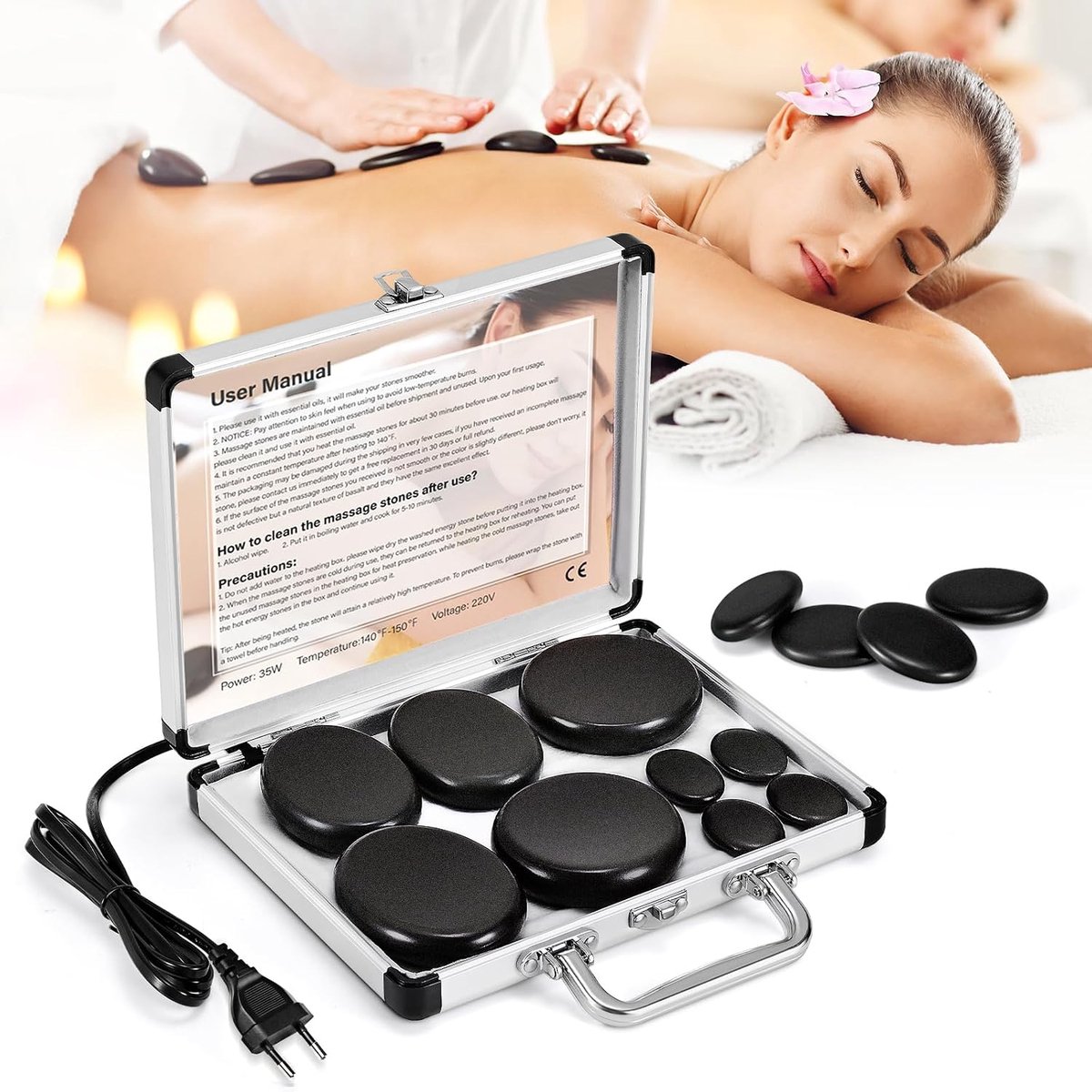 Basalt Hot Stones Set Hot Rocks Massage Stones Kit with Heating Box for Body Massage (9) - ShopVlot