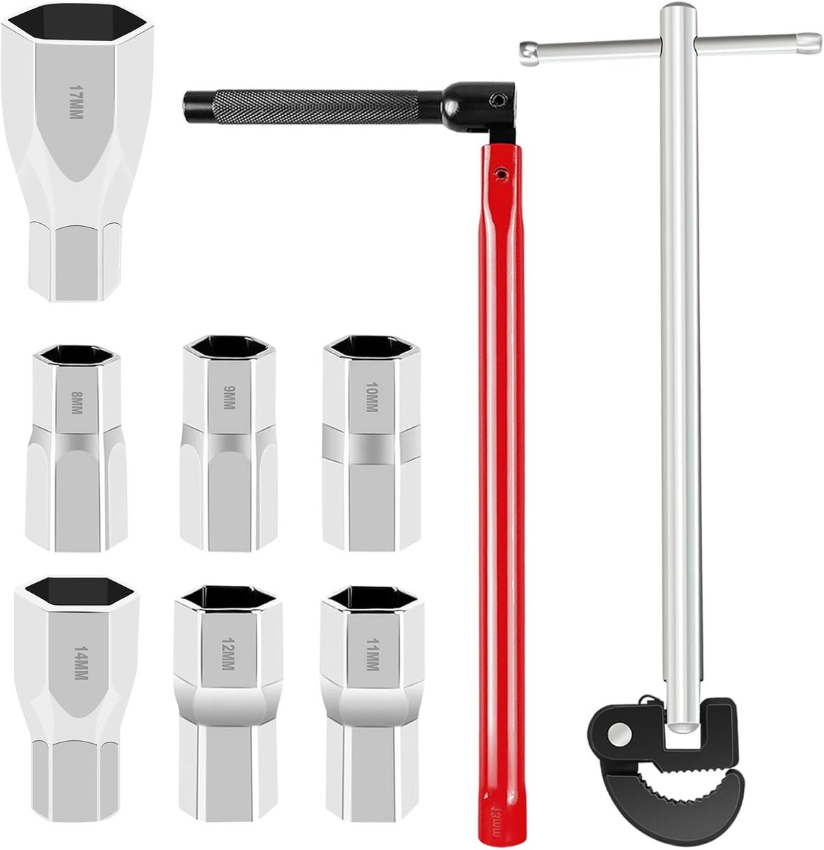Floor Faucet Wrench Set, Adjustable Faucet Wrench, 8-28 mm, Fixture Wrench with 7 Sleeve Tools (8-17mm), Universal - ShopVlot