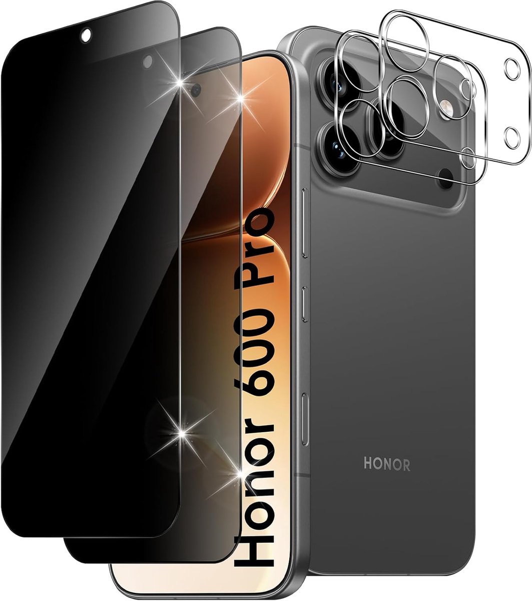 Inkijkbescherming voor Honor 600 Pro 5G en HD-cameralensbescherming, 2 + 2 stuks, volledige afdekking, gehard glas - ShopVlot