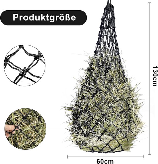 Hay net for horses, fine mesh hay net, 130 x 60 cm, fine-meshed, 5 x 5 cm, species-friendly food improves the - ShopVlot — afbeelding 5