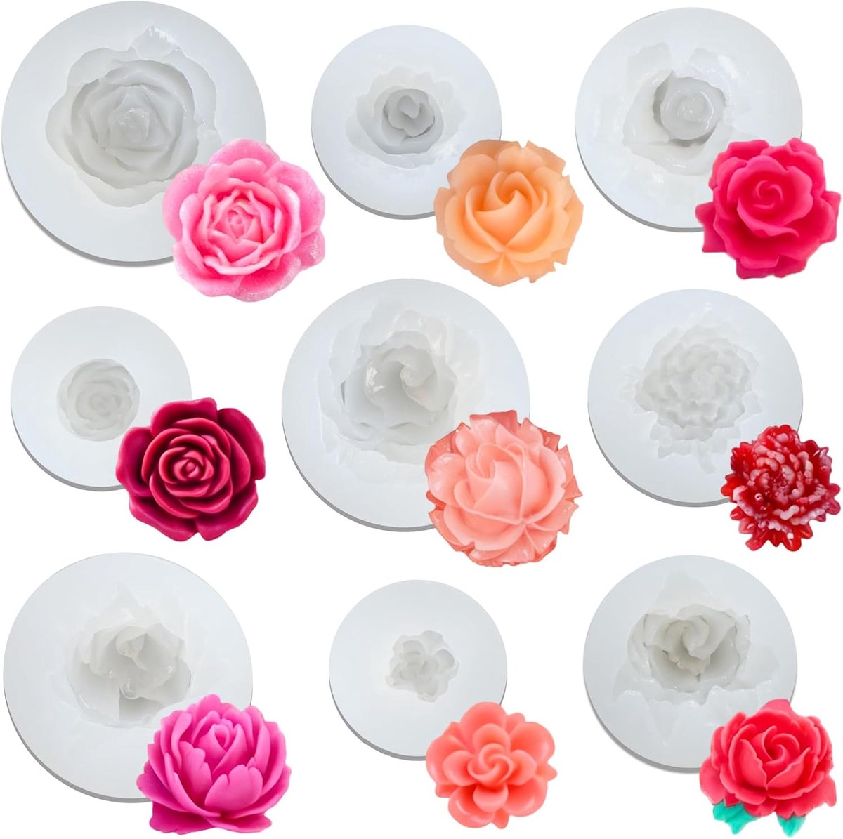 9 Pcs Silicone Moulds Flowers 3D Rose Blossom Silicone Moulds Candle Moulds Silicone Candle Moulds for DIY Candle - ShopVlot