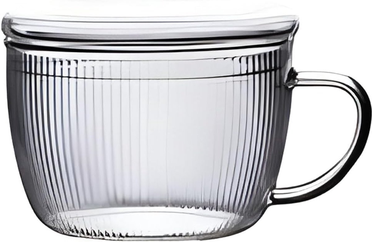 Breakfast bowl made of ribbed glass with lid, 500 ml - ShopVlot