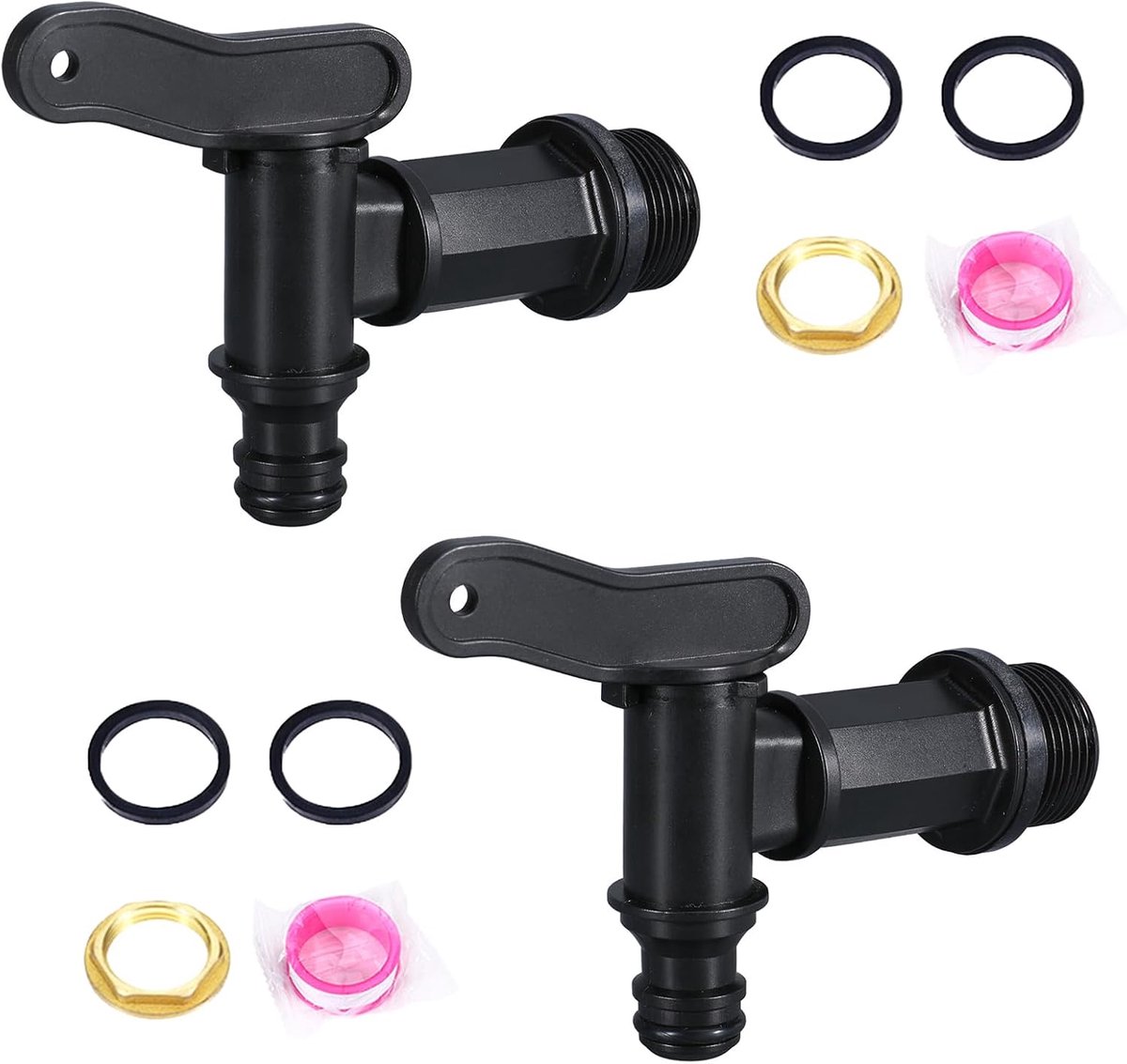 Aftapkraan voor regenton, 2 stuks zwarte messing reservekraan, kraanadapter voor regenton 3/4 inch met afdichting en - ShopVlot