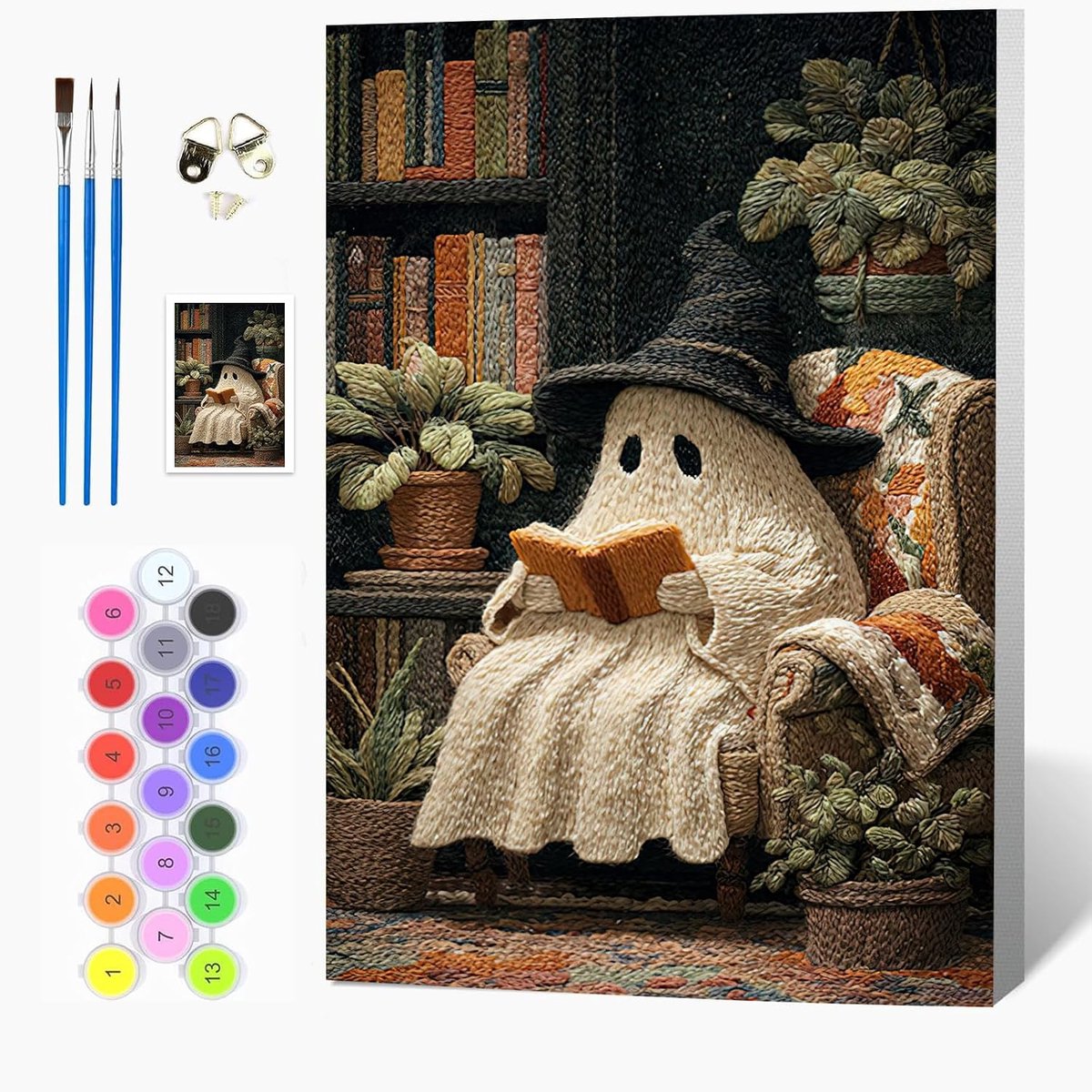 Auremi Spook Schilderen op nummer voor volwassenen met lijst, Halloween-knutselset voor volwassenen, canvas schilderij - ShopVlot