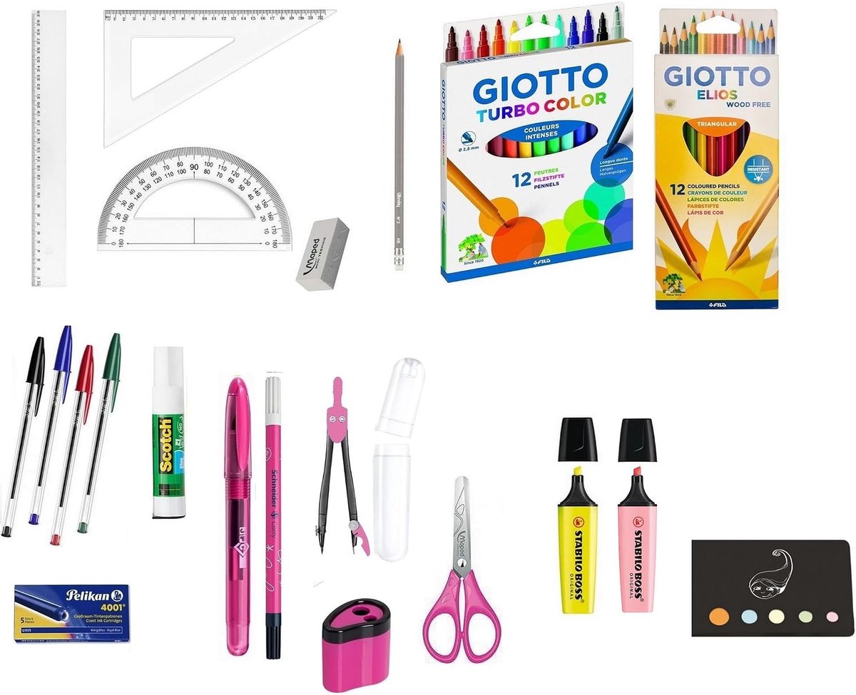 Blumie Shop Eco School Supplies Set 21-Piece Special College + 1 Ruler Bookmark Wood (Pink) - ShopVlot