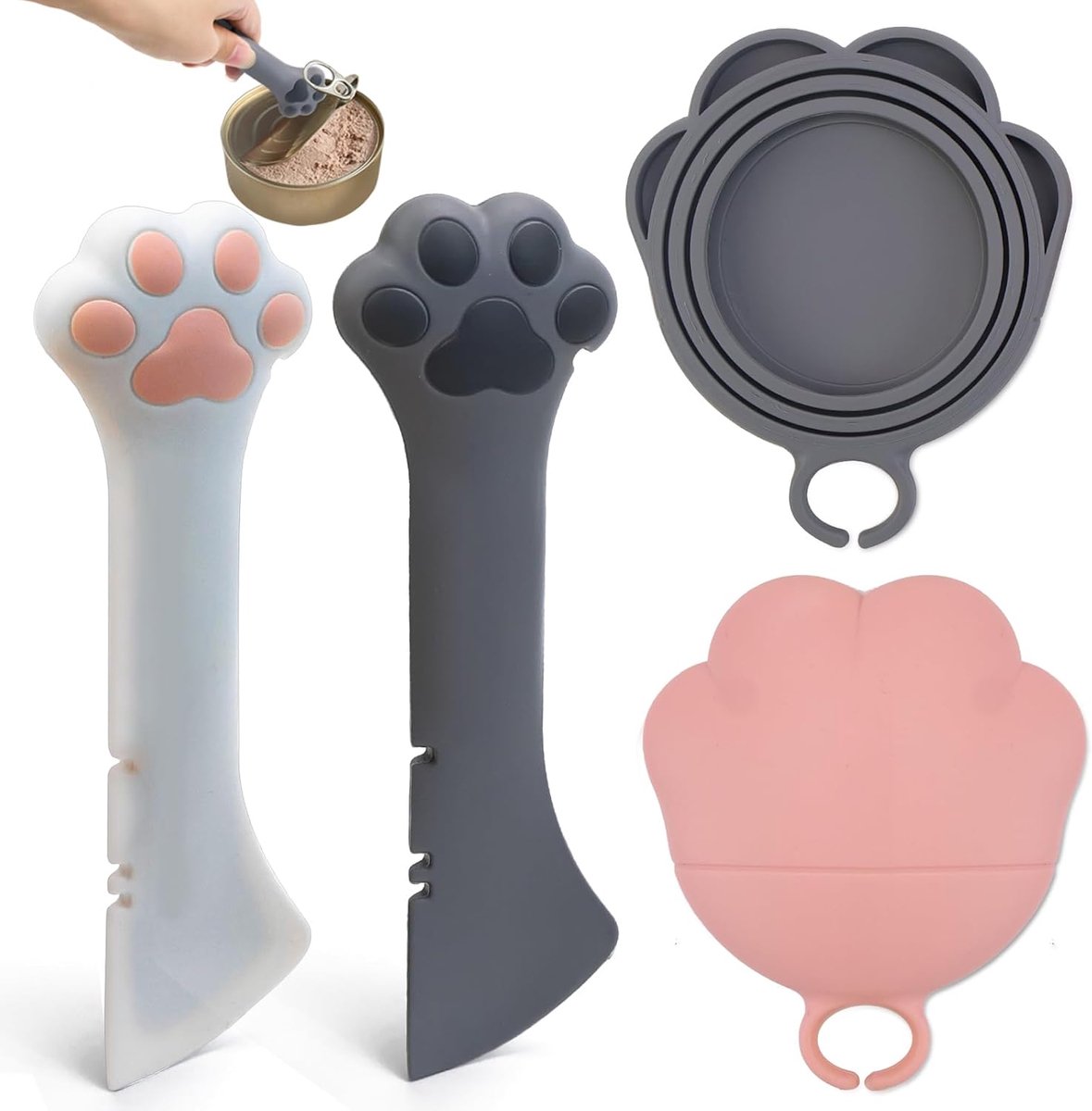 2pcs Cat Food Spoons with Can Lid, Silicone Cat Food, Cute Cat Spoon Paw Shape Cat Paws Can Opener for Pets Cats Dogs - ShopVlot