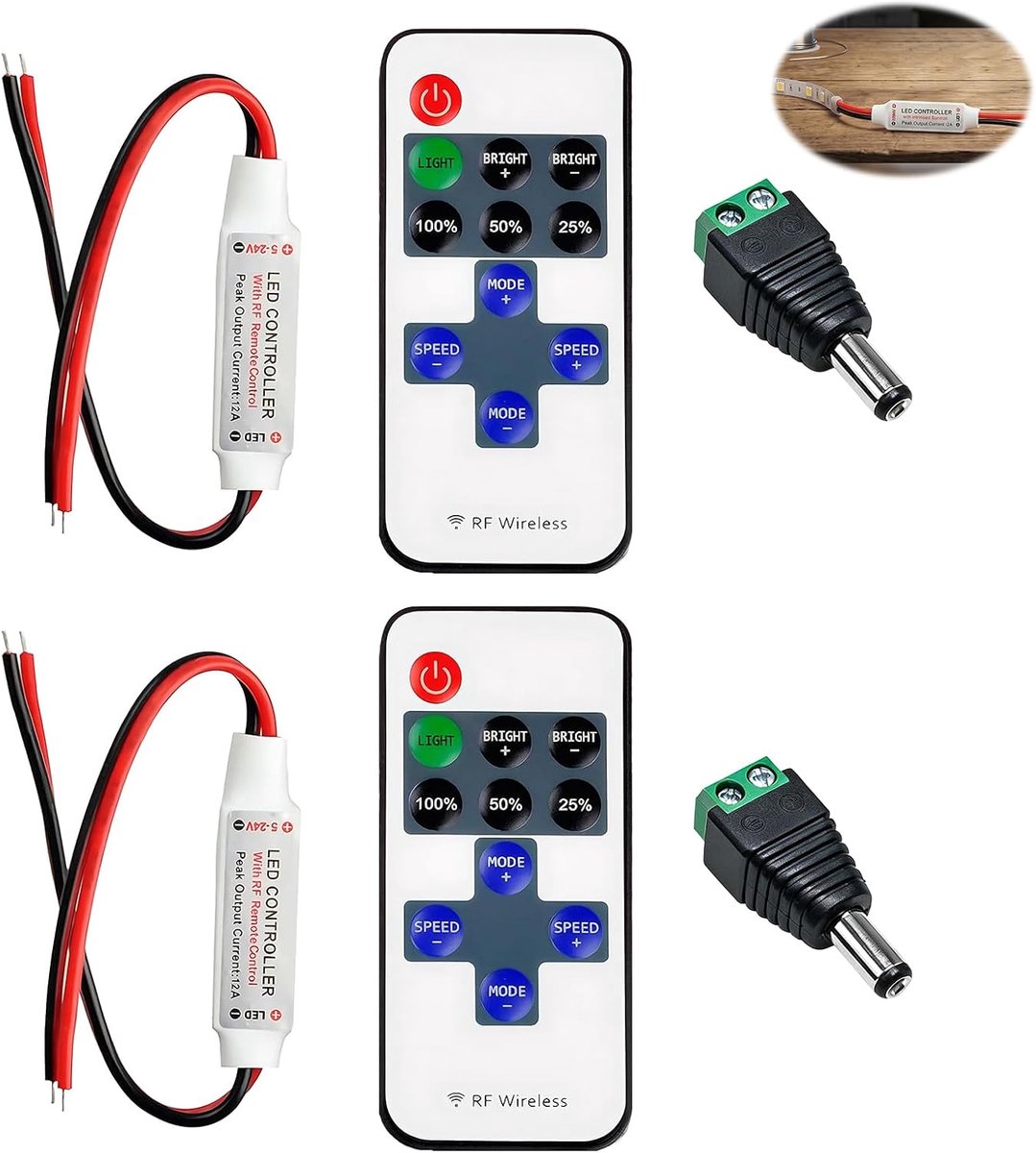 Ledstripcontroller, RF draadloze dimmer DC 5V-24V 12A voor eenkleurige ledstrips, mini-lichtregelaar met - ShopVlot