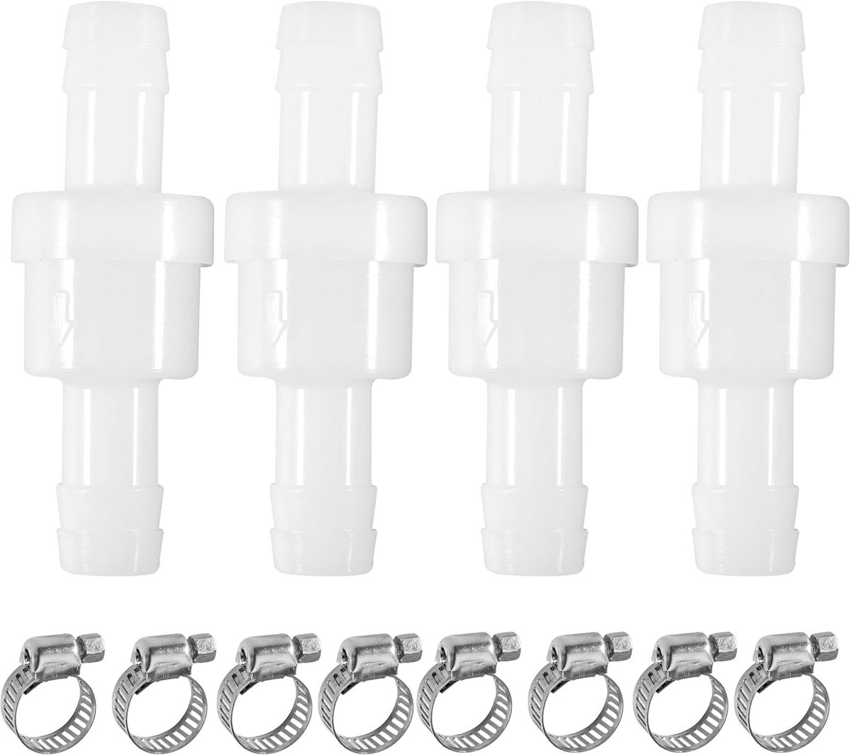 Check Valve 10 mm Pack of 4 Plastic Inline Disposable Valve with 8 Clamping Bands, Inline Check Valve for Water, Fuel - ShopVlot