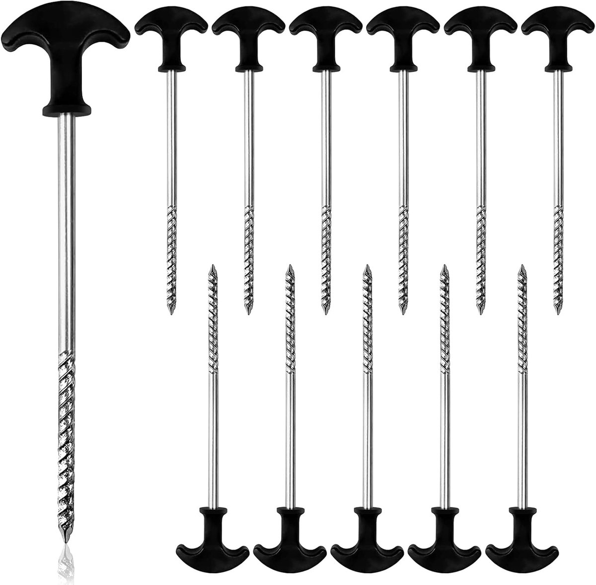 Pack of 12 Galvanized Steel Tent Pegs, Strong Camping Pegs with Wire, T-Shaped Non-Slip Handle, Long 200mm, Diameter - ShopVlot