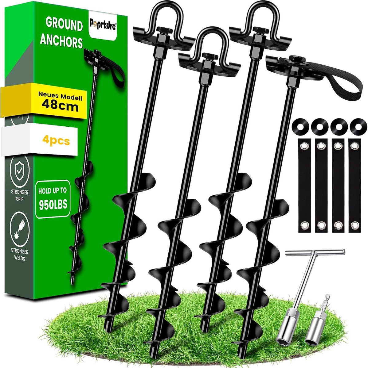 Ground Anchors 40cm 4pcs with Straps Dual Fixing Heavy Duty Ground Anchors For Turning In Ideal Trampoline Accessory - ShopVlot