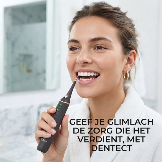 Dentect Tandsteen Verwijderaar – Tandplak Verwijderaar - Tandarts haakje - Tandsteen Krabber - Spiegeltje - Elektrische Sonische Tandsteen Verwijderaar - Tandenborstel Opzetstukken - Opbergtasje - 3 Standen - Zwart