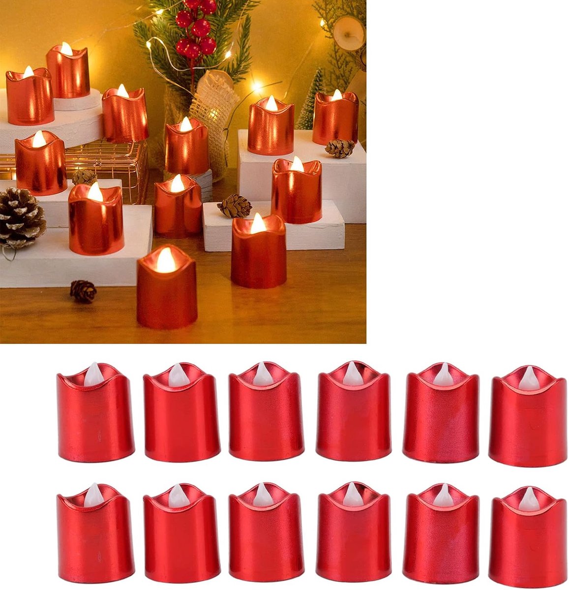 Topyond Red LED Candle Lamp, 12 Pieces, LED Tea Light, LED Candle Lamp, Battery-Operated, Flameless Candles for - ShopVlot