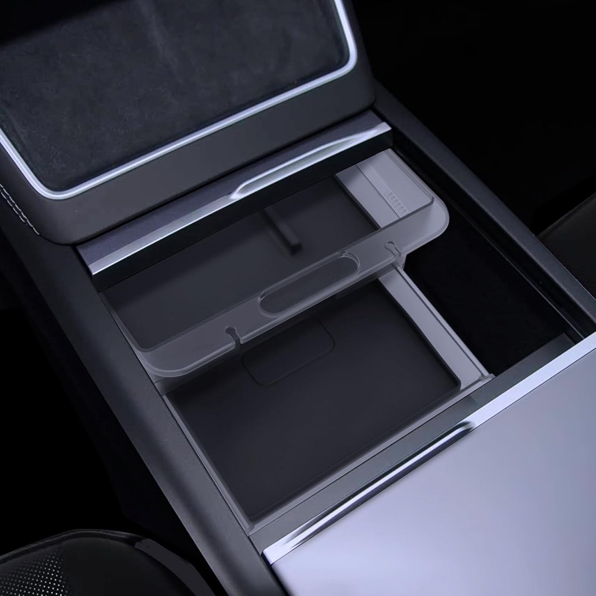 2 Tier Center Console Organizer for Tesla Model Y 2025 Juniper and Model 3 2024-2025, Armrests, Storage Box, Glove - ShopVlot