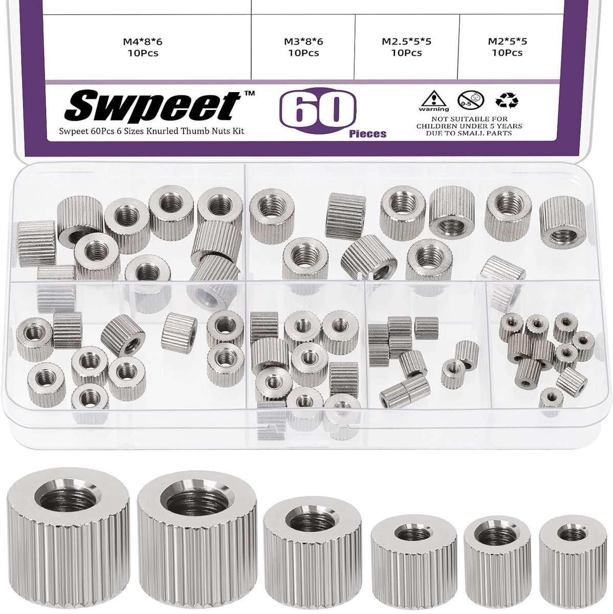 Draaiknop set 60 stuks M2 M2.5 M3 M4 M5 M6 - carbon staal - vlakke kop - ideaal voor handmatige bevestiging - ShopVlot