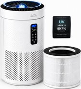 BLANC SQUARE Luchtreiniger Air Purifier PRO XL - UV Desinfectie HEPA 13 + Koolstoffilter - CADR 400m³/h 100m² - Filtert Pollen, Geurtjes en Stof - Automatisch + 3 Standen - Clean Air Slaapkamer stand - incl Luchtkwaliteitsindicator