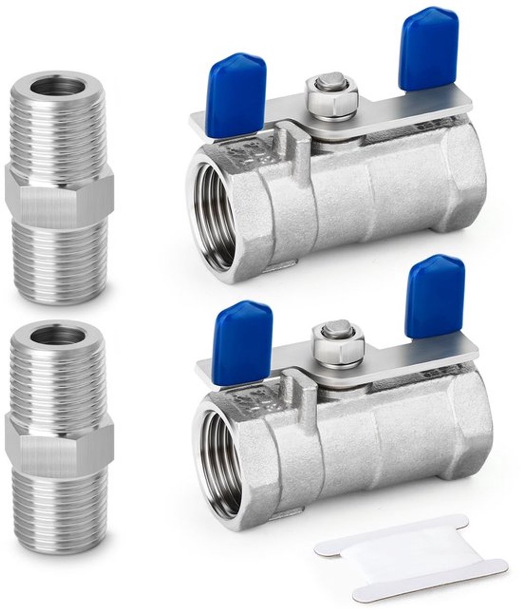 Mini-Kogelklep 1/2" BSP - 2 Stuks - Roestvrij Stalen Fittingen - Voor Water/Lucht/Industrieel Gebruik - Inline Klep met Dubbele Packing - Schokbestendig en Reparabel