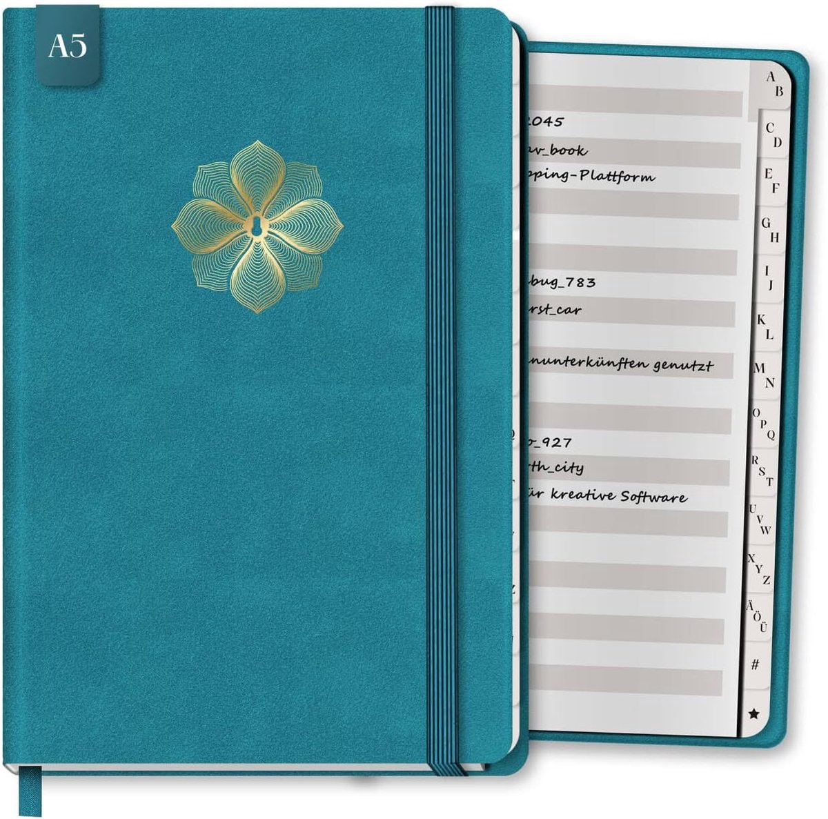 Notitieboek turkooisblauw - kruisbloemmotief - stijlvol design - ideaal voor aantekeningen - ShopVlot