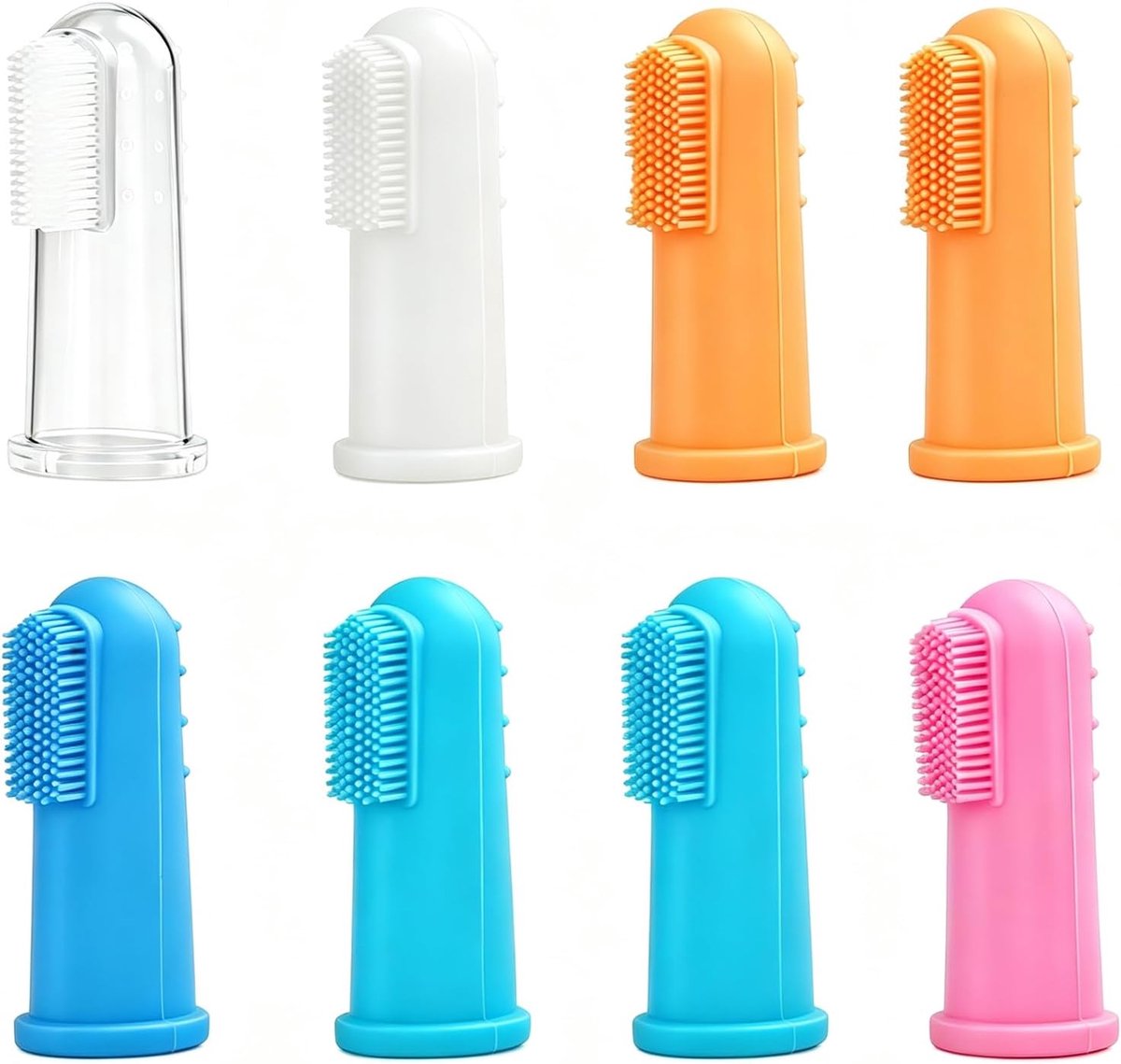 Dierentandenborstelset 8 stuks - Siliconen vingertandenborstel - Flexibel ontwerp - Voor het tandenpoetsen en massage - ShopVlot