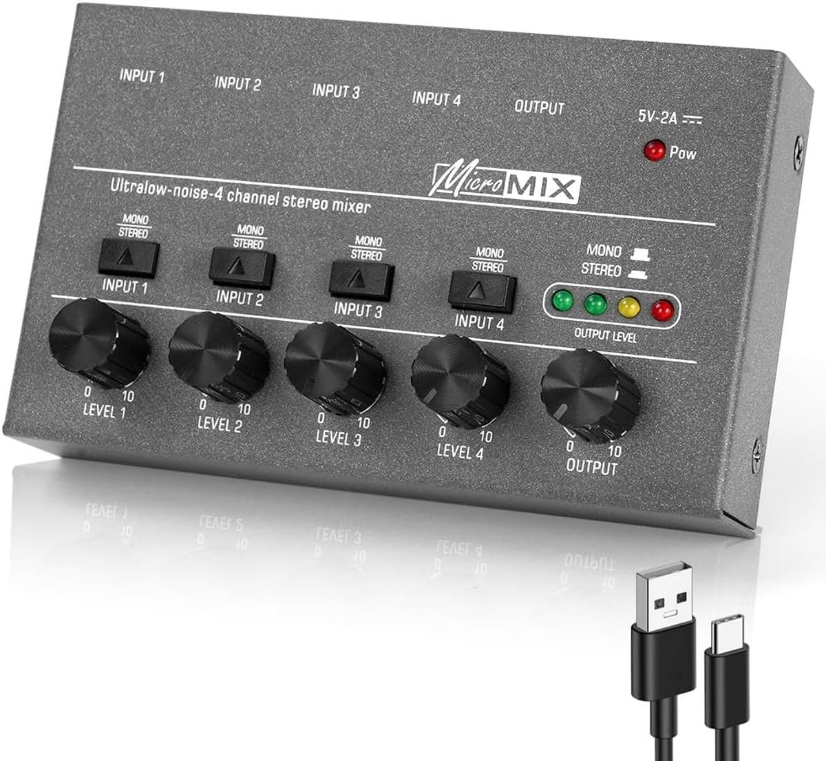 Audio mixer 4 kanaals - mini mengpaneel - laag geluidsniveau - ideaal voor microfoons en instrumenten - ShopVlot