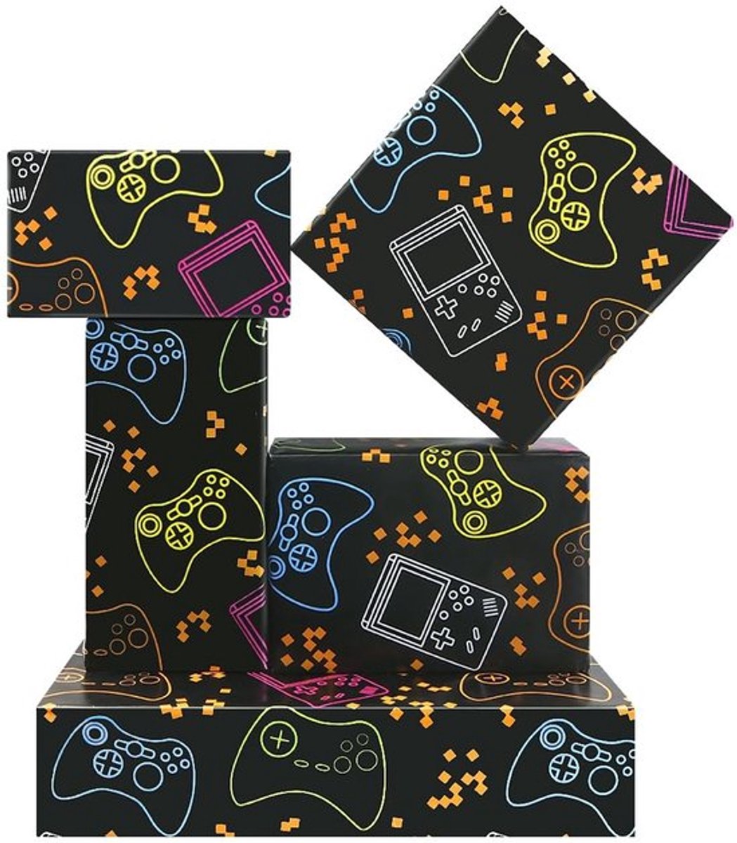 Inpakpapier Verjaardag - Videogame Ontwerp - 4 Vellen - 50 x 70 cm - Geschenken - Decoratieve Ladevoeringen - Cadeaupapier
