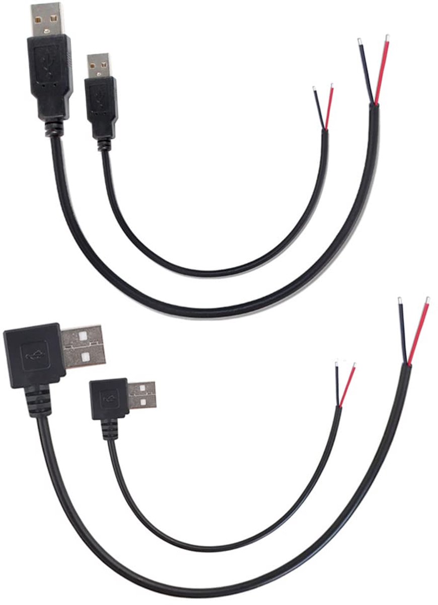 USB 2.0 Pigtail kabel 30 cm - 2-kern met open uiteinden - voor opladen - 4 stuks - ShopVlot