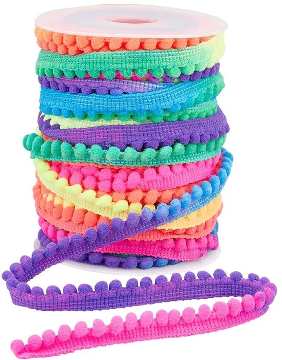 Pomponlint 22,8 m - Regenboogkleur - 11 mm Breed - Kwastje Trim - Naaien Kant - 4 mm Pompons - DIY Ambachten - Franje