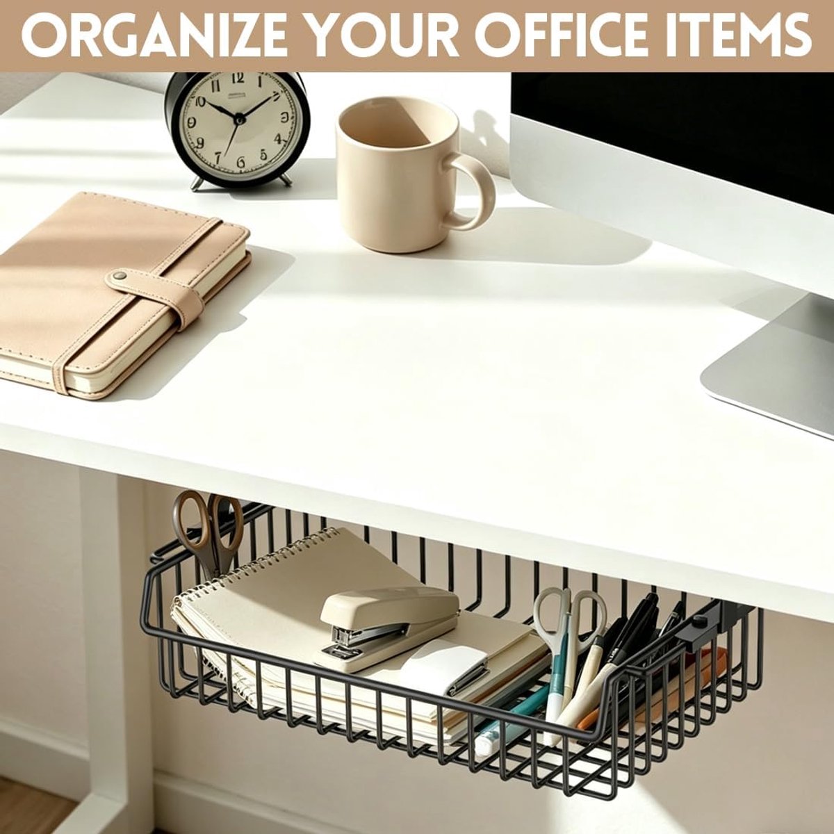 Onderbouwlade 37 x 25 x 11 cm - Zwart - Grote capaciteit - Ruimtebesparende bureau-organizer - ShopVlot