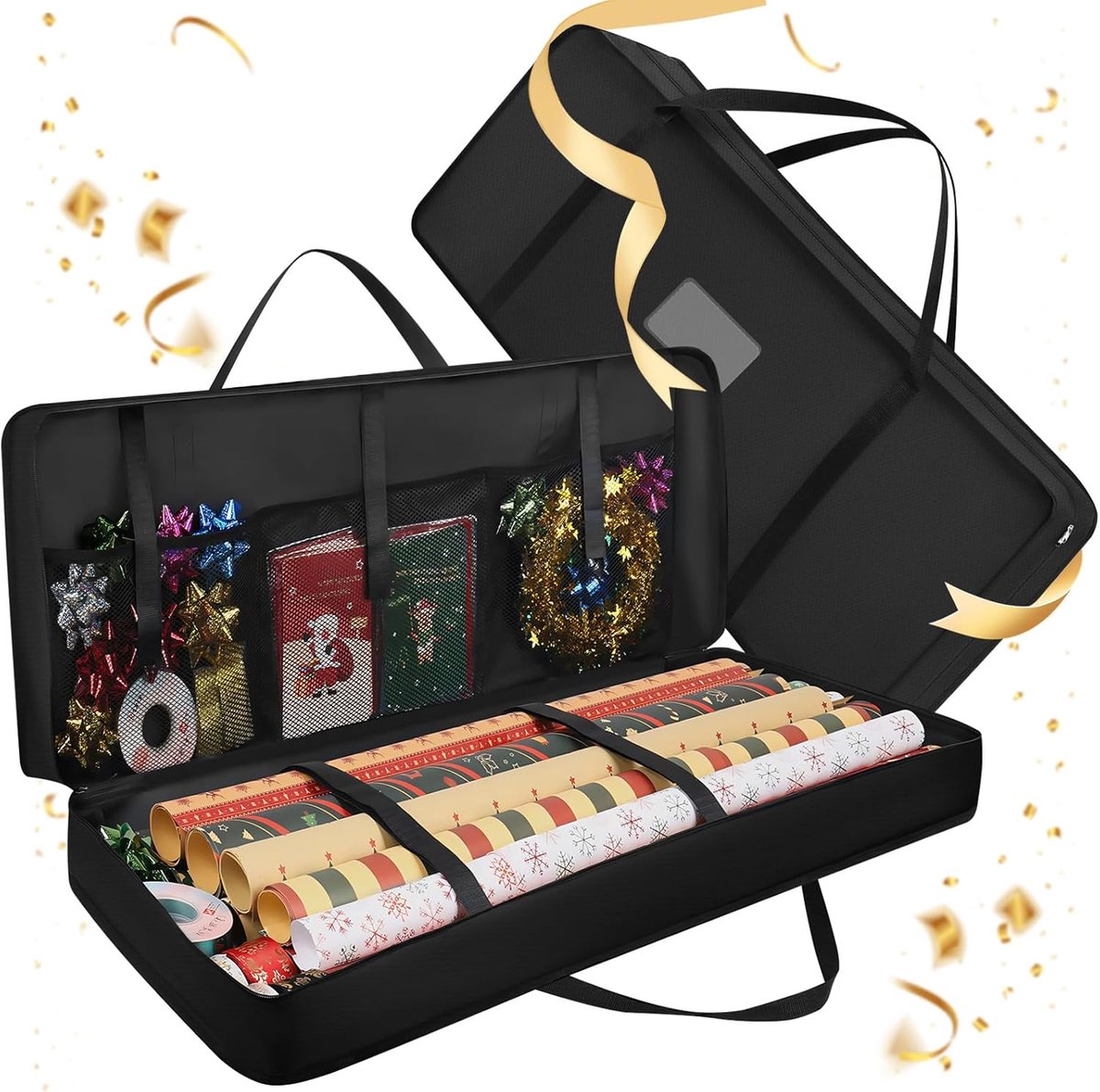 Inpakpapier opbergtas 82 x 13 x 34 cm - waterdichte stof - verstelbare compartimenten - ideaal voor cadeauverpakking - ShopVlot